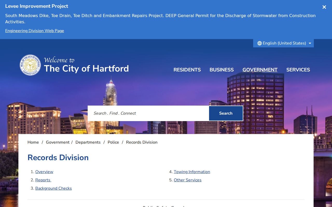 Hartford warrant records police request page