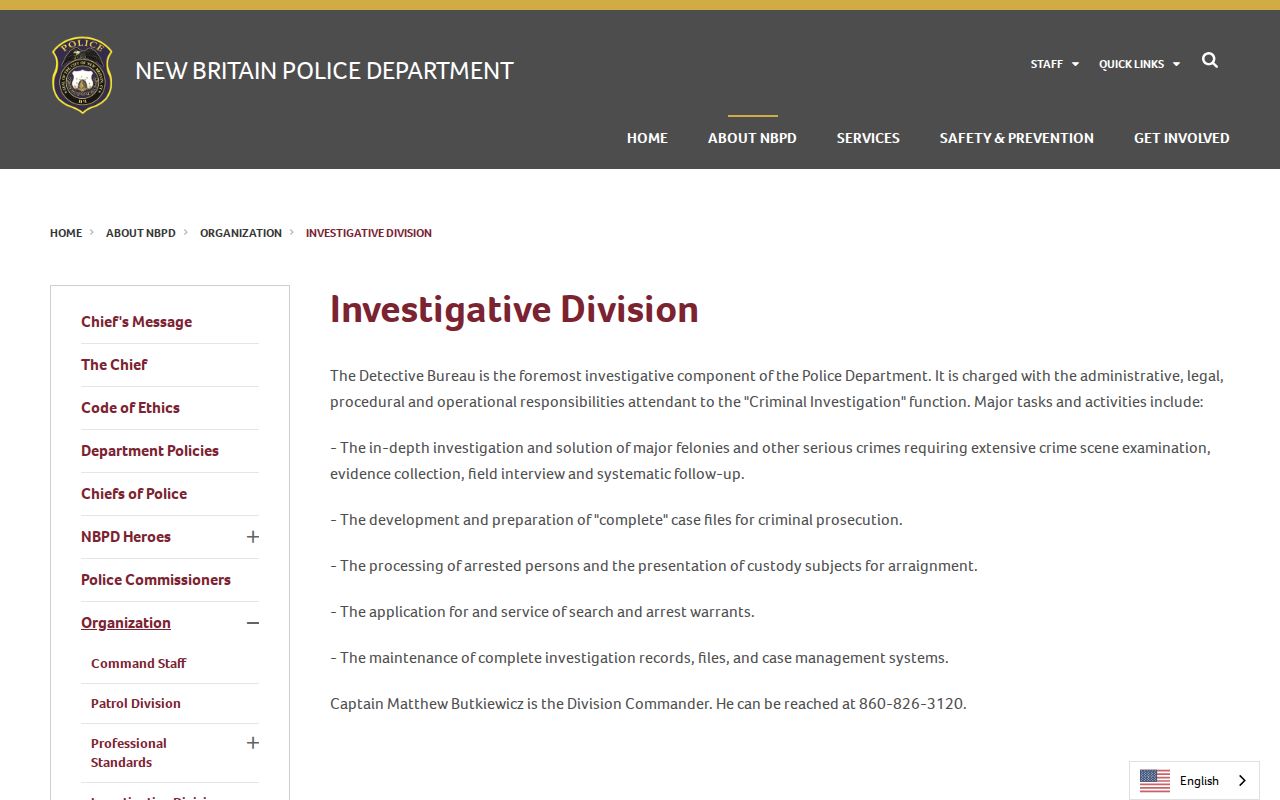 New Britain Police Investigative Division warrant duties