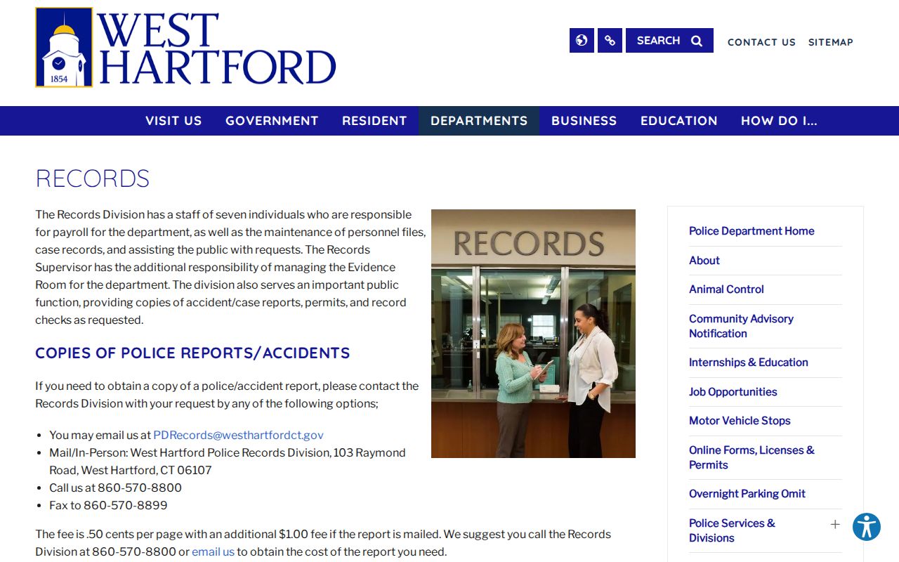 West Hartford police records and FOIA request channels