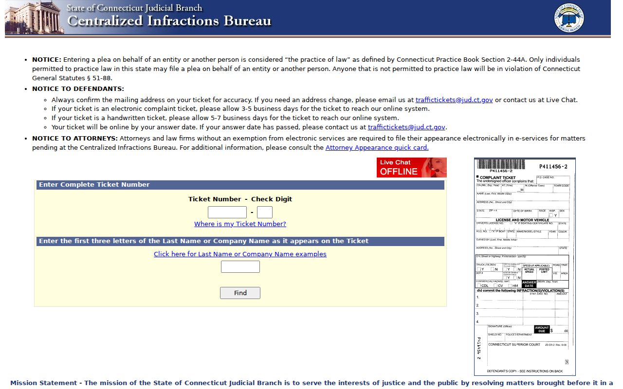 Hartford County traffic warrant ticket lookup controls