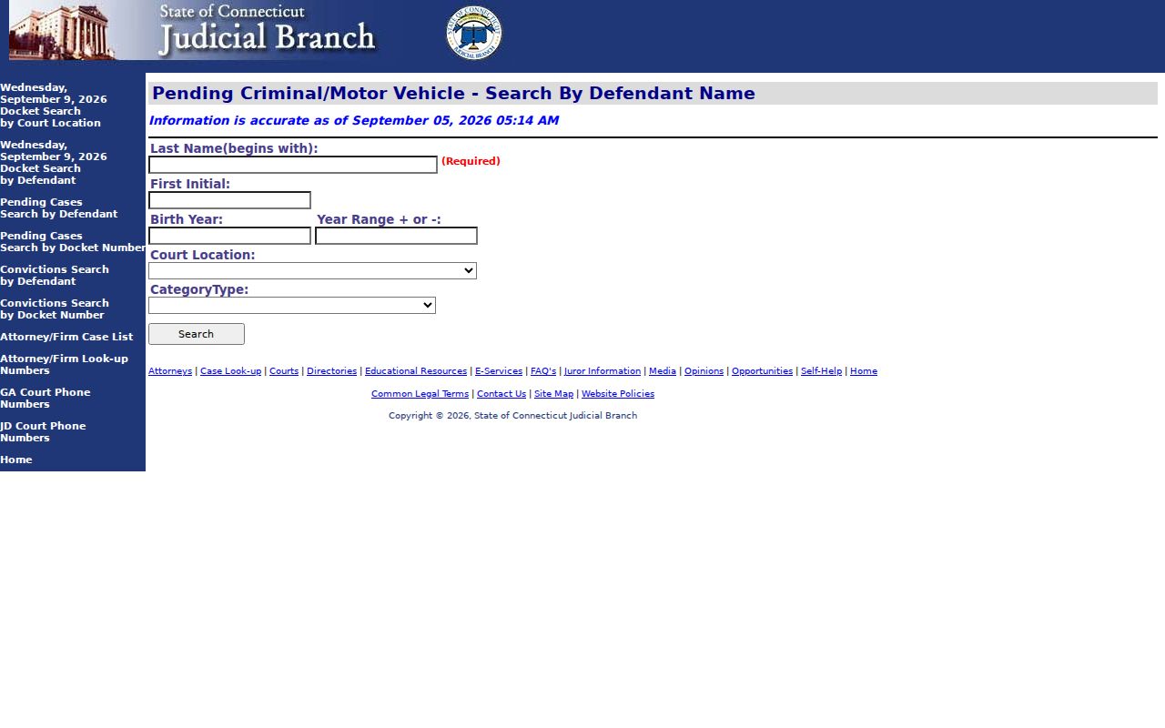 Hartford County warrant check pending defendant case search